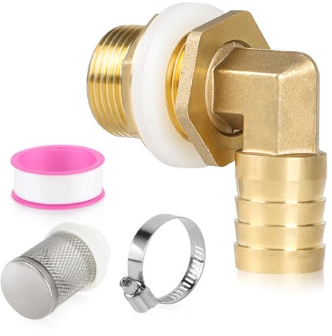 SWAWIS Regentonnendurchführung Tankdurchführung Messing 3/4 IG 1 AG + Schlauchtülle 25mm Regentonnenanschluss mit Dichtungen Filter Faßverschraubung Regentonnendurchführung für Regentonnen Regenfass