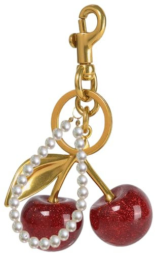 Cherry Charm Pearl Kette, Süßer Kirsch-Anhänger, Pearl Keychain, Taschen Anhänger, Kirsch Bag Charm Für Damen Geldbörsen Taschen Handtaschen (Rot)