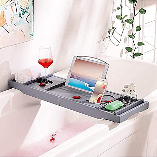 OHMG Plateau De Baignoire Extensible,Planche De Baignoire en Bambou,Support de Baignoire,Plateau De Salle De Bain Réglable pour Baignoire,Tablette De Baignoire Extensible