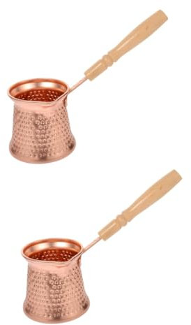 DECHOUS 2pcs Alloy Ibrik Pot Coffee Maker Turkish Pot Wooden Handle for Milk Heating Espresso