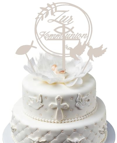 Cake Topper Kommunion, Cake Topper Holz Kommunion, Taufe Taube Konfirmation Torten Topper, Erstkommunion Kuchen Deko Tortendeko Party für Junge Mädchen