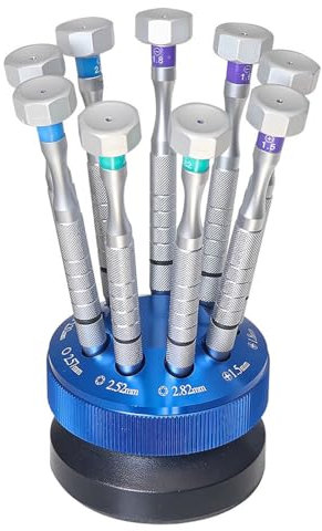Jeu de Tournevis pour Lunettes avec Base, kit de 9 Tournevis de précision pour Bijoux, Support de Rotation à 360 °, pour réparation de Lunettes de téléphone Portable,