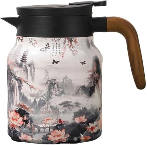 Thermos Teekanne mit Vintage Blumenmuster,Thermoskanne aus Edelstahl mit Deckel und Griff Für Kalte Heißgetränke in der Küche und zu Hause (farbe 1)