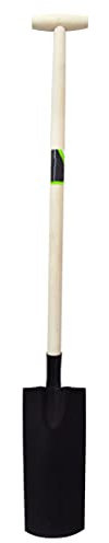 pokm toolsmarket - Gartenspaten Drainagespaten mit 100cm Holzstiel und T-Griff, Kanalspaten Kabelspaten Bauspaten Trittschutz, ideal für Drainage- und Pflanzarbeiten SD3