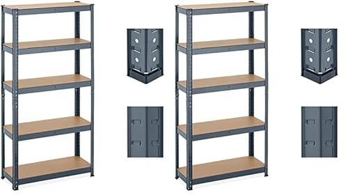 Relaxdays Schwerlastregal, 5 Ebenen, HBT 150x75x30 cm, 875 kg Tragkraft, Lagerregal, Keller & Garage, Metall, anthrazit (Packung mit 2)