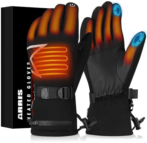 ARRIS Heated Gloves for Men & Women–Rechargeable Electric Winter Gloves with 3 Heat Settings, Waterproof & Windproof Battery Heating Gloves for Motorcycle, Ski, Hunting, Cold Weather Activities Medium