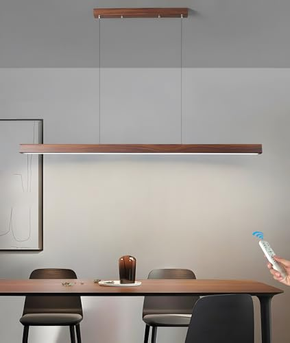 GaoHX LED Pendelleuchten Esstisch, Lineare Hängelampe Dimmbar, Holz Hängeleuchte Esstisch lampe, Höhenverstellbar Kronleuchter für Küche Büro Lampe, Esszimmerlampe(B,150cm)