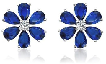 Im Labor gezüchtete blaue Saphir Blumen Ohrringe aus Sterling Silber Blaue Gänseblümchen Blumen ohrringe mit blauem Saphir Schmuck Geschenk für Frauen.