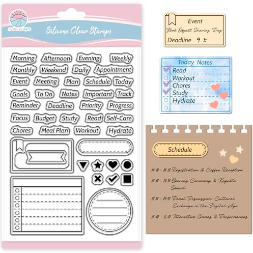 GLOBLELAND Silikonstempel Datum Zeit Klare Silikon Stampl Erinnerungen Notizen Stempel To-Do-Liste Clear Stamps für DIY Journal Scrapbooking Fotoalbum Kartenherstellung