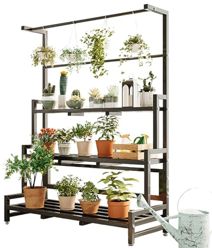 Plant Stand Indoor Outdoor - Heavy Duty Metal Planter Shelves - Hanging Plants Shelf for Multiple Flower Holder Tall Large Ladder Rack for Living Room Garden, B（One Color-3 Tiers 120cm/47.2）