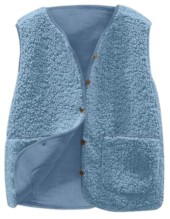 Wyongtao Veste Polaire Femme Sans Manche Gilet Femme Cachemire Chaud Manteau Thermique Automne Hiver 2025 Sherpa Waistcoat Casual Chic Et Elegant Gilets Blousons Boutons Cardigan Veste en Fourrure