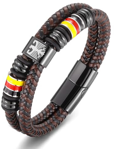 Deutschland Adler Armband Herren Armbänder für Herren Edelstahl Lederband mit Laser Graviertem Adler Anhänger - 21/23/25 cm Schwarz Männer Schmuck Geschenk Jungen (Schwarz, 25CM)
