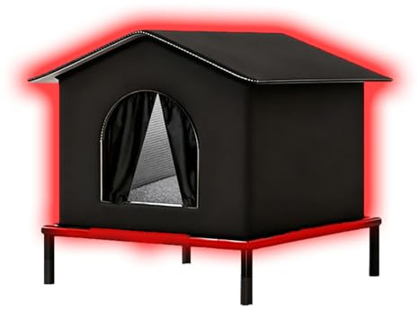 Isoliertes Katzenhaus für Draußen – Winterfest, Wasserdicht & Thermo, Outdoor Katzenhöhle mit Erhöhtem Boden, Warmes Haus für Streunende Katzen, Für Veranda, Scheune oder Garten (Size M,Black)