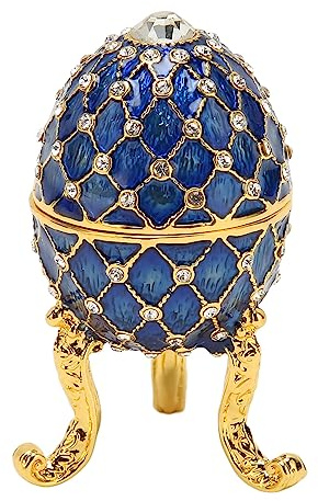 Sunicon Egg Shaped Trinket Box, Zinc Alloy Hinged Jewelry Ring Holder Collectible Figurine Boxes with Golden Tripod Base (Blue)
