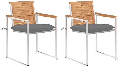 IBUQDDV Gartenstühle mit Kissen 2 STK. aus Massivholz Teak und Edelstahl 304 für Terrasse und Außenbereich, Wetterbeständige und Langlebige Holzstühle mit Polsterung