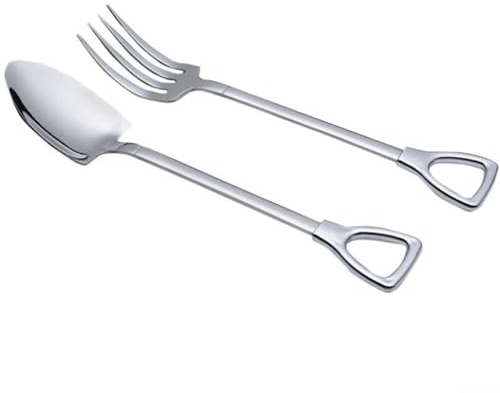 Chic - Set cucchiaio e forchetta in acciaio inox per cucina e sala da pranzo gourmet (argento)