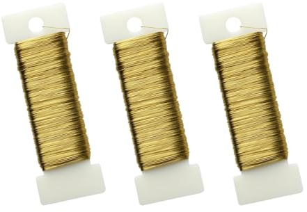 LONGERSIZHAN 3Rollos Alambre Floral Dorado 0,35mm x 50m, para Floristería | Alambre flexible para coronas, encuadernación floral y arreglos de jardín. Fácil de moldear.