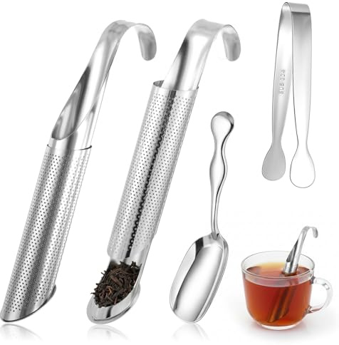 2 Pcs Metal Tea Infuser with Teaspoon TeaTweezers, Extra Fine Mesh Stainless Steel Tea Diffusers for Loose Teas with Hook Handle Teas Holder Loose Leaf for All Kinds of TeasCoffee, Spices, Seasonings