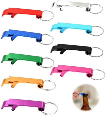 Kluz - Juego de 9 abridor de botellas personalizado, llavero abrebotellas de aluminio, multicolor, mini abridor de botellas de bolsillo con anillo de metal para llaves, boda, fiesta, regalos y