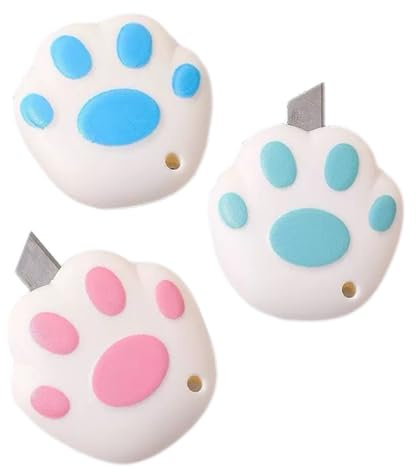 Visxcnu Set di 4 Mini Taglierini Zampa di Gatto Colori Pastello - Piccolo Apri-pacchi per Ufficio e Scuola - Bianco-Rosa, Blu & Bianco-Verde - Taglierino Tascabile Kawaii