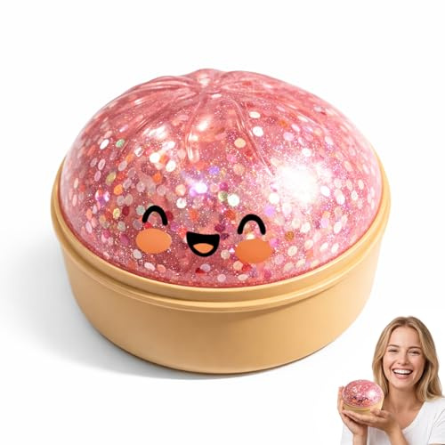 Dumpling Squishy Mystery, Dumpling Squishy 1 Pcs, Glitter Dumplings Für Erwachsene, Büro Und Zuhause, Transparentes Rosa Lächelndes Baozi Design, zur Linderung Von Arbeitsangst