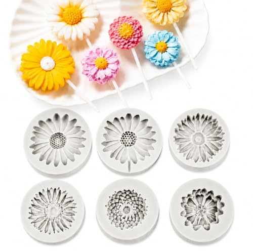 ARYIMYDP Stampi in Silicone per Candele 6 Pezzi,Forma di Fiore,Grigi, per Cioccolato, Sapone, Gesso