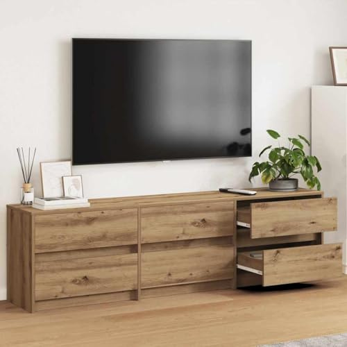 Boltkex TV-enheter, uppsättning av 2 artisan-ek trämaterial, väggmonterad mediamöbel med LED-accenter, lagringsutrymme för mottagare, spelkonsol, högtalare, vardagsrum, hemmabio