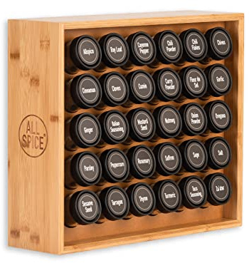 AllSpice Gewürzregal aus Holz, inkl. 30 Gläser 118 ml, Bambusholz