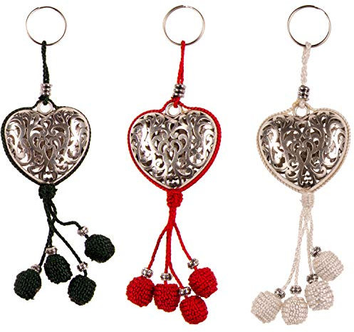 3er Set Orientalische Schlüsselanhänger 14cm (5) | Marokkanische Christbaumschmuck als Dankeschön Geschenke | Quasten mit Schlüsselring als Taschenanhänger Deko Anhänger für Auto Handy Rucksack