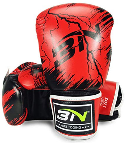 HiXB Boxhand Schuhe Leder 10OZ / 12OZ Muay Thai Training Taekwondo Sparring,Red,10OZ