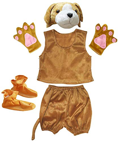 Petitebelle Tiermütze, braunes Hemd, Schwanzhose, Schuhe, 6-teiliges Kinderkostüm, 4-8 Jahre (Hund, 4-5 Jahre)