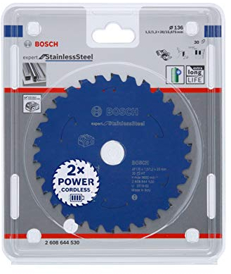 Bosch Accessories Lama Per Sega Circolare Expert For Stainless Steel (Acciaio Inox, 136 x 20 x 1.5 mm, 30 Denti, Accessorio Per Sega Circolare A Batteria)