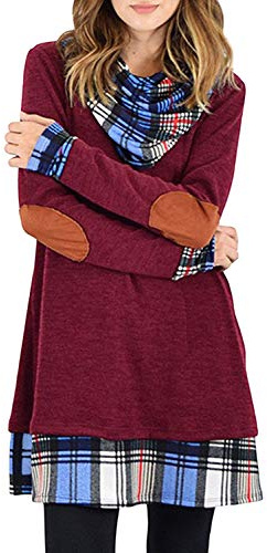 ANCAPELION Damen Langarm Minikleid Kariertes Kleid Rollkragen Strickkleid A-Linie Sweater Herbstkleid Lose Kleider Pullover Kleid für Winter Herbst