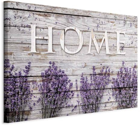 murando - Bilder Home Spruch 90x60 cm Vlies Leinwandbild 1 tlg Kunstdruck modern Wandbilder XXL Wanddekoration Design Wand Bild - Lavendel Blumen Holzoptik Haus Vintage m-C-0416-b-a