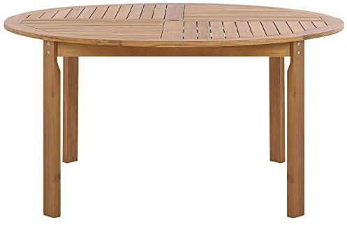 Beliani Table de Jardin Ronde 150 cm en Bois d'Acacia Clair Idéale pour Salle à Manger Extérieure au Style Rustique et Méditerranéen