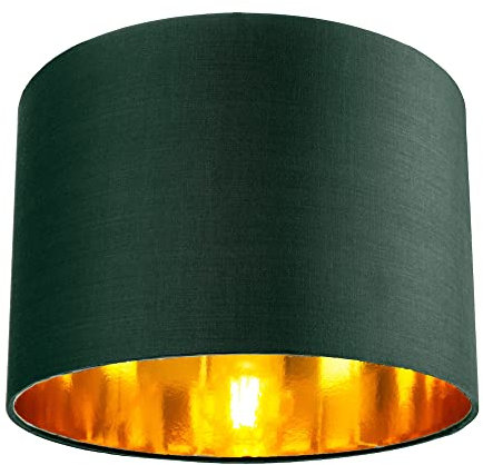 Contemporary and Chic Forest Green Cotton 10 Table or Pendant Circular Drum Lamp Shade with Shiny Copper Inner - 60watt Maximum by Happy Homewares