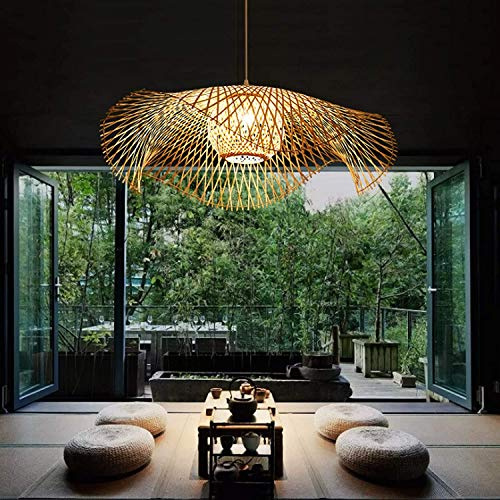 ENXING Lampada Sospensione Retrò Rattan Bambù Intrecciata Mano 100cm