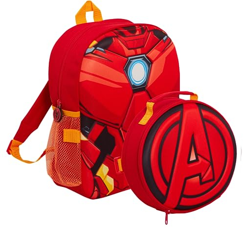 Marvel Kids Iron Man Backpack Avengers Detatchable Lunch Bag Water Bottle Holder Matching 2 Piece Set
