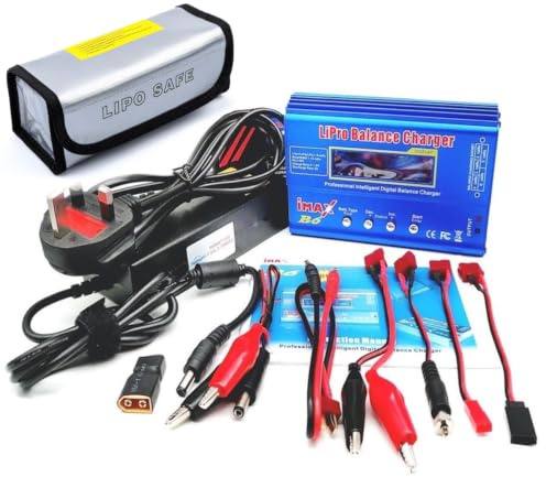 HobbyInn iMax B6 Lipo Battery Balance Charger - RC Battery Charger Dis-Charge, 1S-6S Multi Function, Charging LiFe, LiHV, NiCd, NiMH, Lilon, Pb + Power Adaptor + Lipo Safe Bag