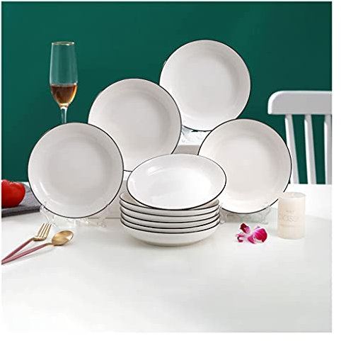 Assiettes Plates Plaques de dîner en céramique, plaques blanches four à micro-ondes Four et lave-vaisselle Sécuriser la salade Pâtes de pâtes Plaques de nouilles Plats d'appétisation (ensemble de 10,