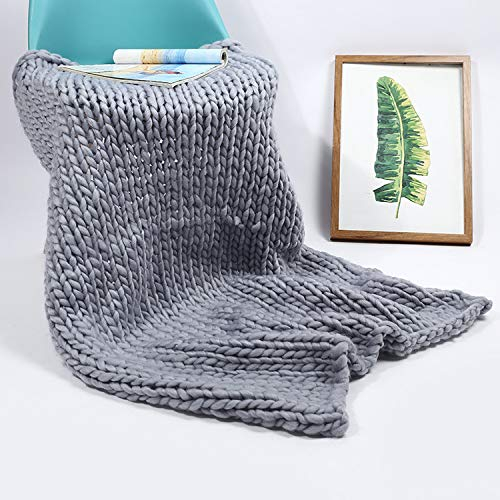 Grobe, handgefertigte Strickdecke, modisch, modern, für Sofa, Bett, Überwurf, groß, weich, gestrickt, riesig, gestrickt, Überwurf für Sofa, Yogamatte, Heimdekoration und mehr, 100 x 150 cm, grau