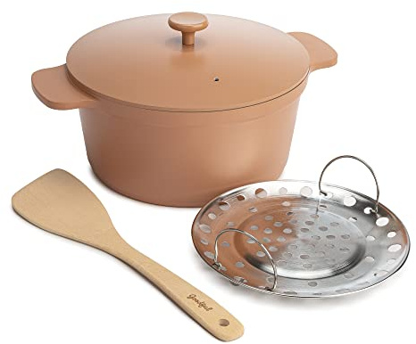 Goodful All-In-One Pot, Multilayer Nonstick, High Performance Cast Dutch Oven With Matching Lid, Roasting Rack And Turner, Made Without PFOA, Dishwasher Safe Cookware, 4.7-Quart, Terracotta