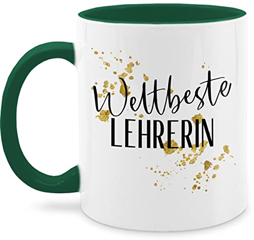 Tasse Tassen 325ml - Weltbeste Lehrerin golden Sparkle - 325 ml - Dunkelgrün - geschenke geschenk fur lehrerinnen klassenlehrerin beste kaffeetasse für lehrergeschenke lieblingslehrerin kaffe