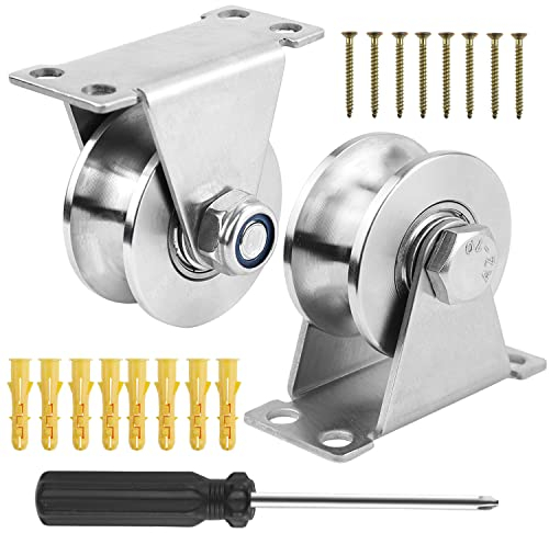 Umlenkrollen für Seile 2STK Hebekran Seilrolle, U-Nut-Stahl-Lenkrolle, Flaschenzüge Starke Tragfähigkeit Verdickter für Stahlseile Seileim Innen- und Außenbereich, Vorhänge