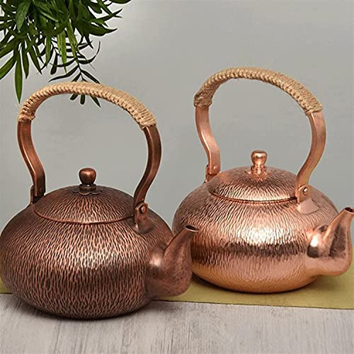 Teiera, bollitore for tè in rame puro fatto a mano tradizionale riscaldatori elettrici in ceramica Bollire l'acqua teiera addensare manico bollitore set da tè in rame teiera teiera (Color : Retro Colo