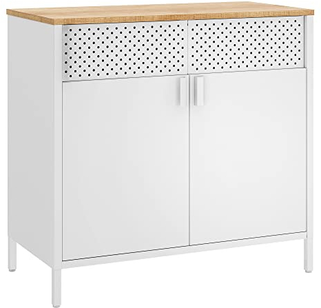 SONGMICS Aufbewahrungsschrank, Metallschrank, mit Doppeltür, Magnetverschluss, Verstellbarer Einlegeboden, Stahlgestell, 40 x 80 x 76 cm, naturbeige-weiß LSC102W57