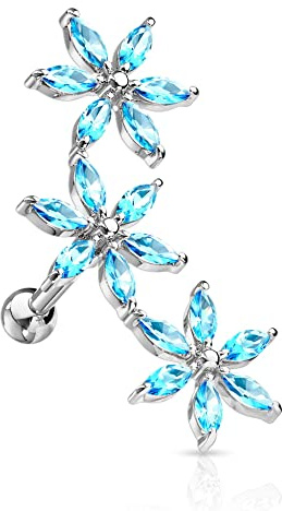 Treuheld® Kurzer Piercing Stab mit Kristall-Blume | 5 Farben