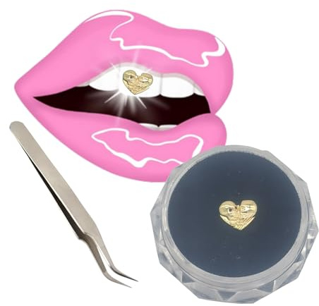 Chamon Tooth Gems - 8K Solid Gold Skull Heart Tooth Gems, Luxury Real Gold Mini 3D Gem Art, Cosplay Party Salon Decorations