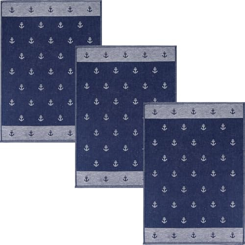 Kracht Geschirrtuch Anker 3er-Pack Halbleinen dunkelblau Größe 50x70 cm