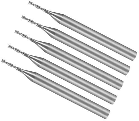 CoCud Spiral End Mills, 1/8 Shank 1mm x 6mm Solid Carbide 2-Flute CNC Router Bits Milling Cutters - (Applications: for Plywood Hardwood Plastic), 5-Pieces